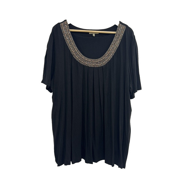 Bordeaux Tops - Bordeaux Women Short Sleeve Top Basic Tunic Oversiz rayon Black Size 3X A001968